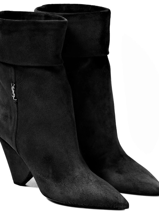 Saint Laurent Shoes - Saint Laurent Niki Suede Ankle Boots Black Pointed-Toe